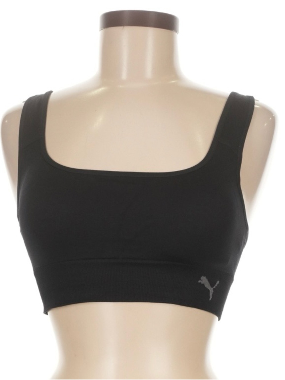 PUMA Performance Seamless Sports Bra Black Sports Bra Silver Logo, Women’s Sz S
